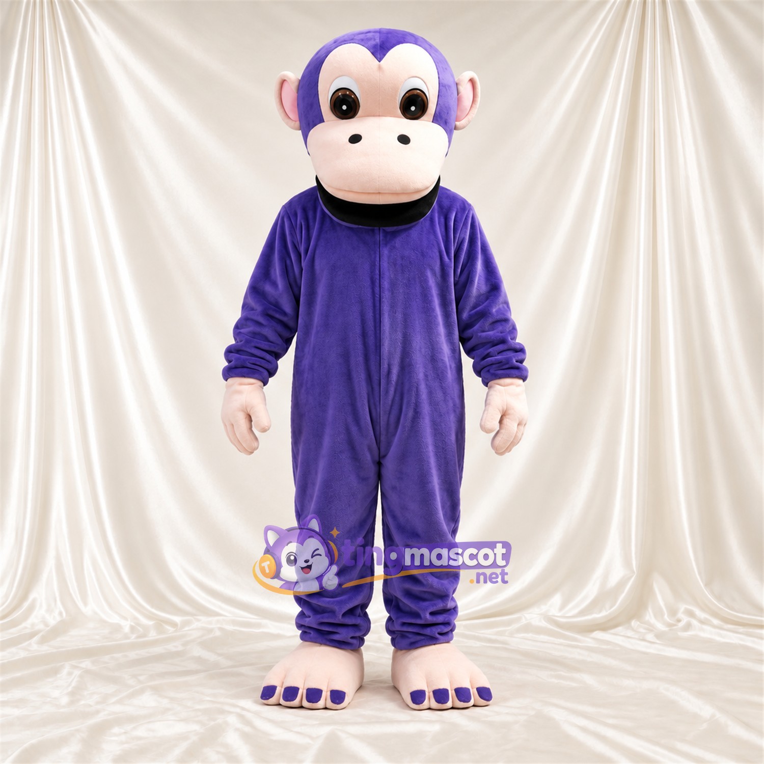 Maskottchenkostüm Affe – violett – Gesicht (creme); Zehenspitzen (blau) Maskottchenkostüm Affe – violett – Gesicht (creme); Zehenspitzen (blau)