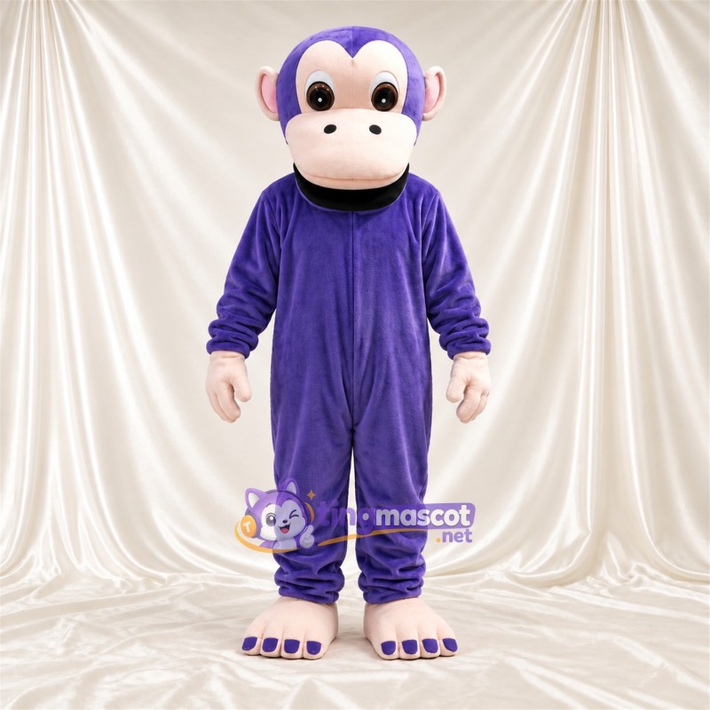 Maskottchenkostüm Affe – violett – Gesicht (creme); Zehenspitzen (blau)