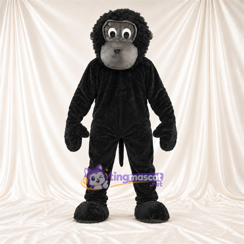Black Monkey Mascot Costume - Gray Muzzle and Shaggy Fur Black Monkey Mascot Costume - Gray Muzzle and Shaggy Fur