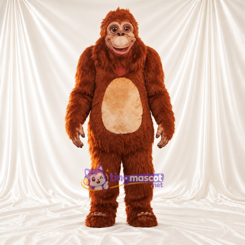 Maskottchenkostüm Affe – orange / braun – Bauch (creme); Zottelfell Maskottchenkostüm Affe – orange / braun – Bauch (creme); Zottelfell
