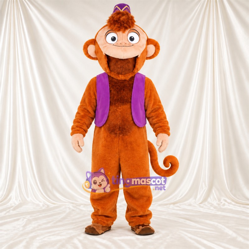 Maskottchenkostüm Affe – orange – Weste (violett); Kappe Maskottchenkostüm Affe – orange – Weste (violett); Kappe