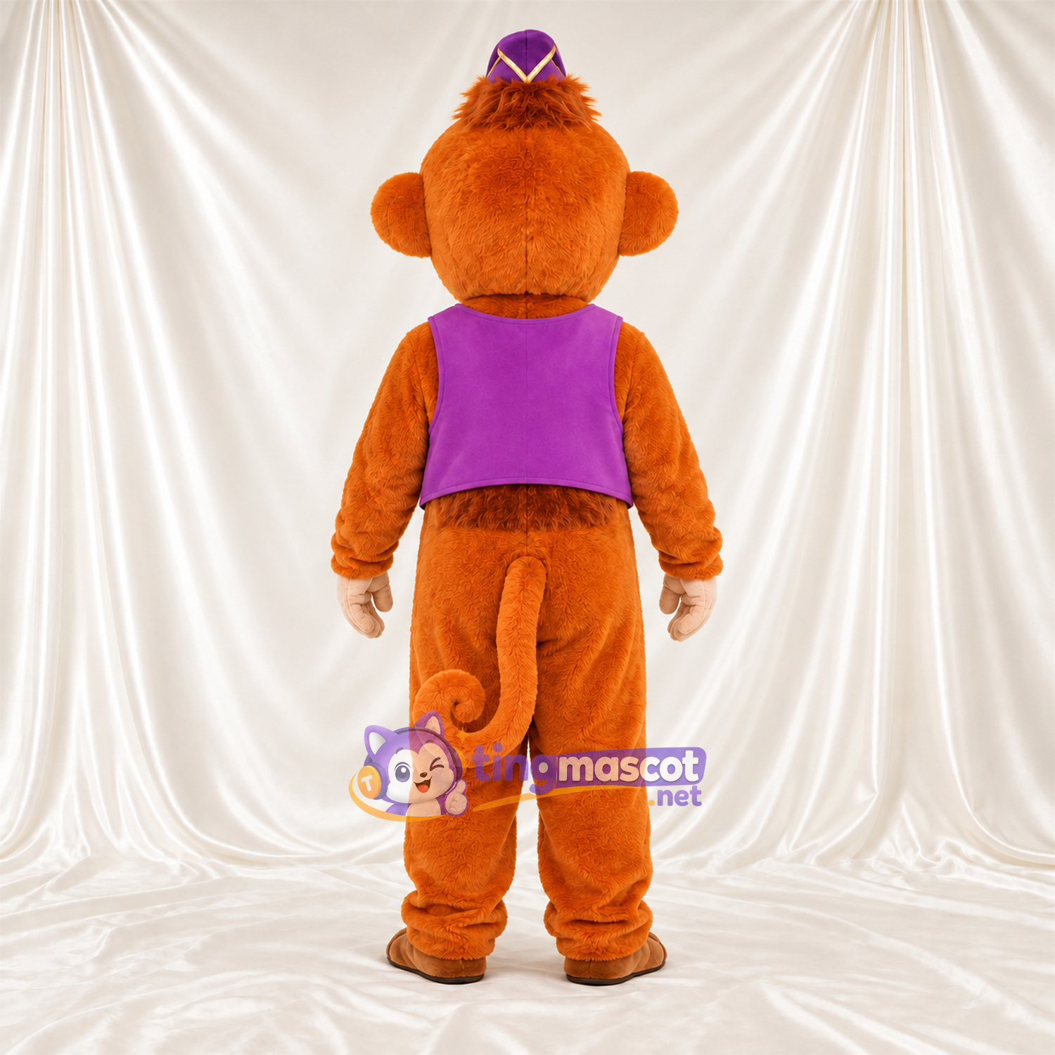 Maskottchenkostüm Affe – orange – Weste (violett); Kappe Maskottchenkostüm Affe – orange – Weste (violett); Kappe