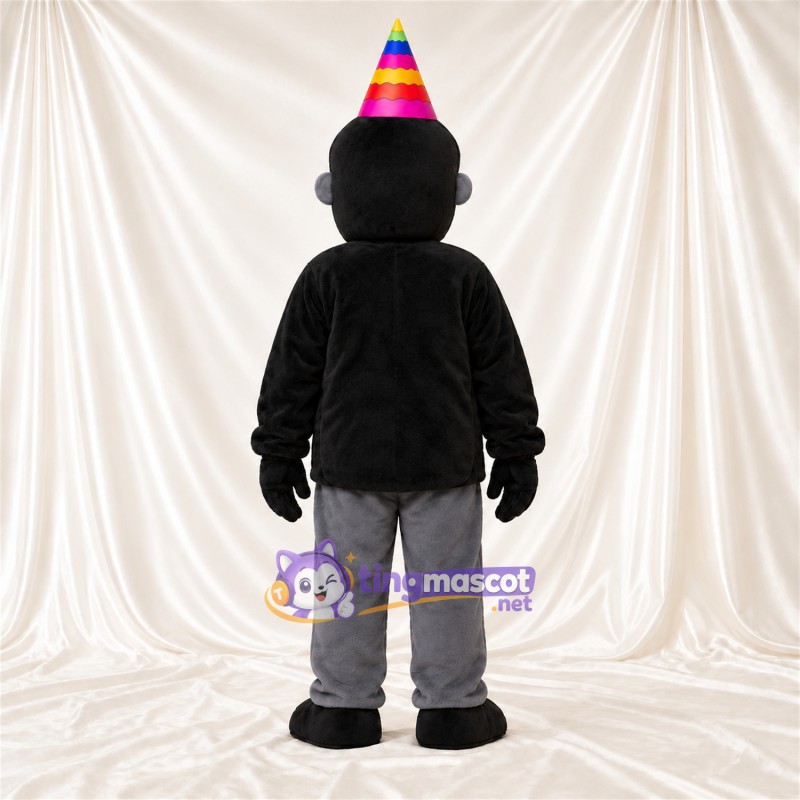 Black and Gray Monkey Mascot Costume - Rainbow Party Hat Black and Gray Monkey Mascot Costume - Rainbow Party Hat