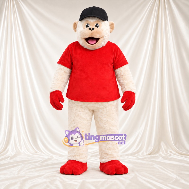 Maskottchenkostüm Affe – creme – Hemd (rot); Handschuhe (rot) Maskottchenkostüm Affe – creme – Hemd (rot); Handschuhe (rot)