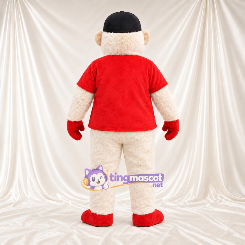 Maskottchenkostüm Affe – creme – Hemd (rot); Handschuhe (rot) Maskottchenkostüm Affe – creme – Hemd (rot); Handschuhe (rot)