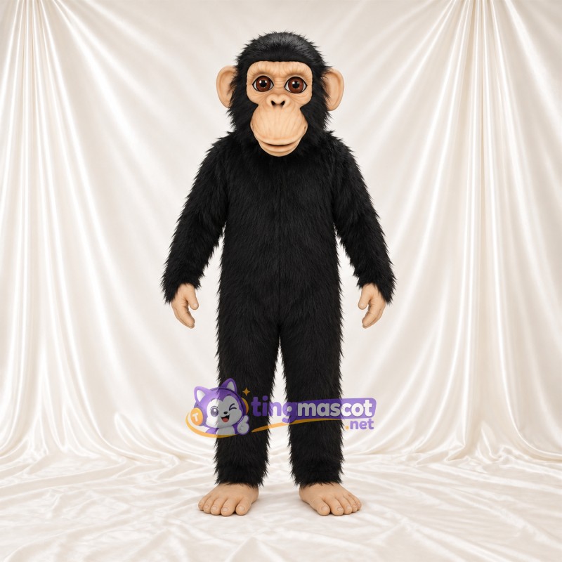 Black Monkey Mascot Costume - Tan Feet and Tan Face Black Monkey Mascot Costume - Tan Feet and Tan Face