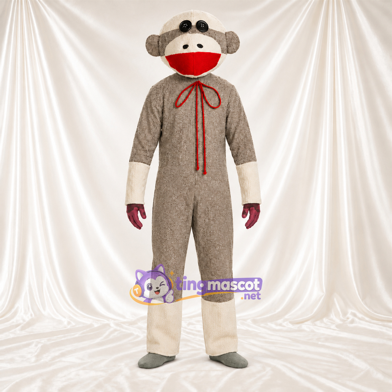 Maskottchenkostüm Affe – grau / creme – Krawatte Maskottchenkostüm Affe – grau / creme – Krawatte
