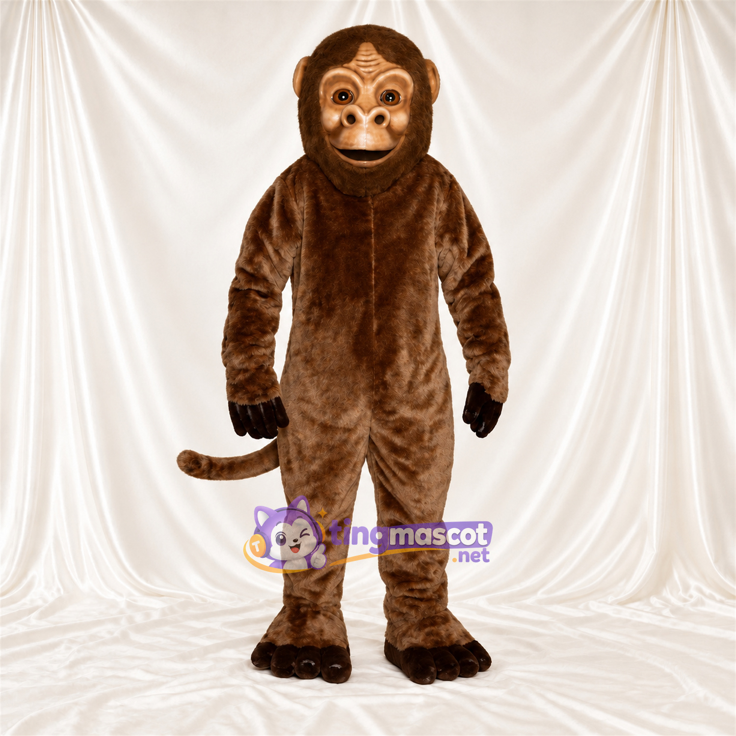 Maskottchenkostüm Affe – braun – Handschuhe (schwarz); Gesicht (hellbraun) Maskottchenkostüm Affe – braun – Handschuhe (schwarz); Gesicht (hellbraun)