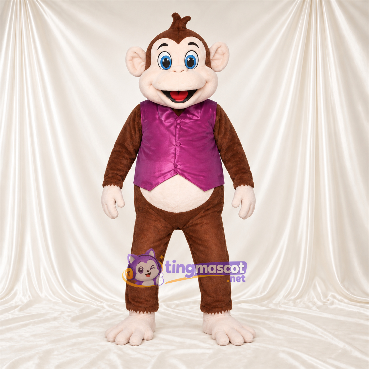 Maskottchenkostüm Affe – braun – Weste (violett) Maskottchenkostüm Affe – braun – Weste (violett)