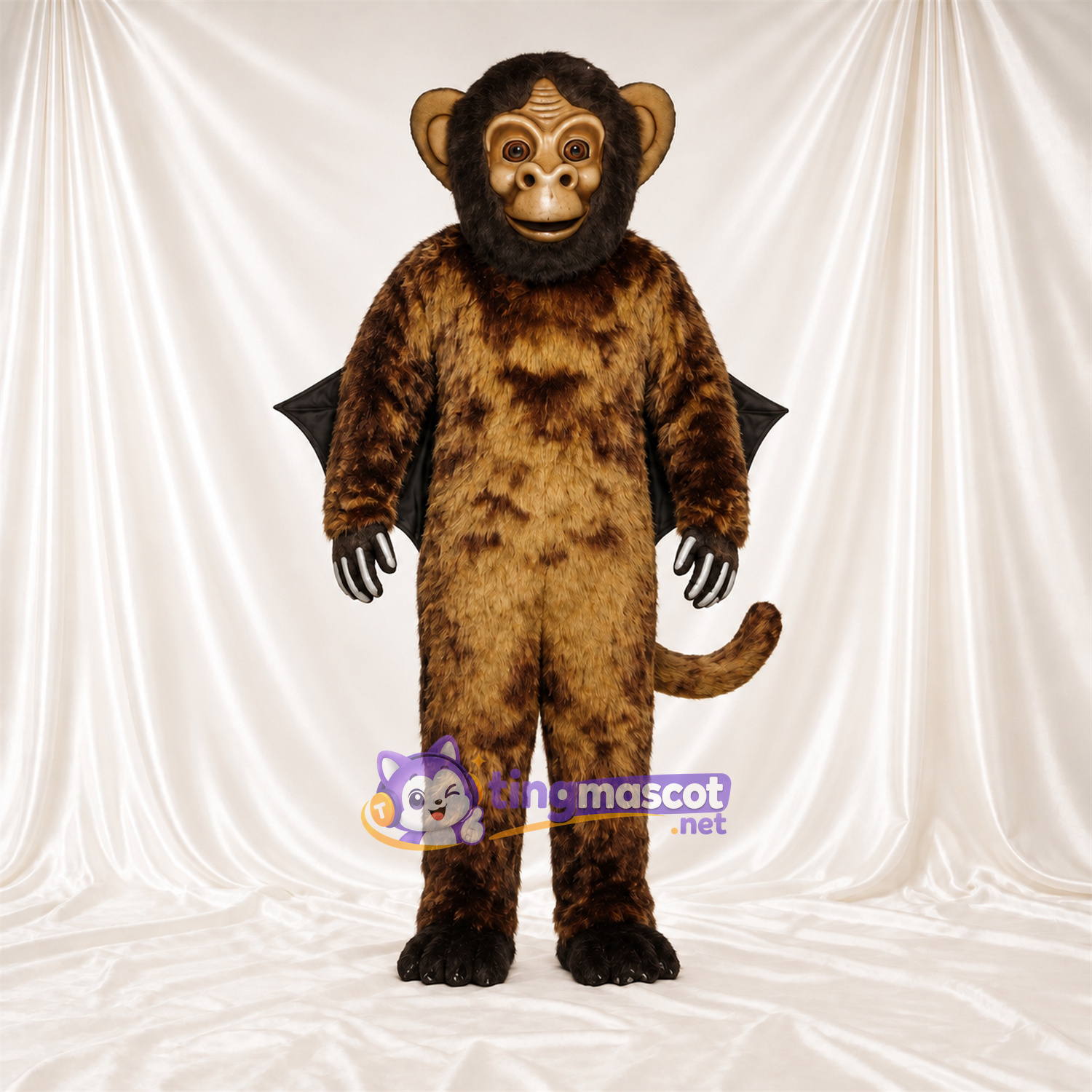 Maskottchenkostüm Affe – braun – Flügel (schwarz) Maskottchenkostüm Affe – braun – Flügel (schwarz)