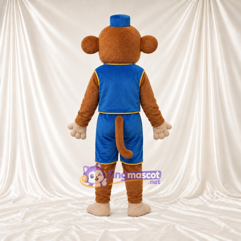 Maskottchenkostüm Affe – braun – Weste (blau); Shorts (blau) Maskottchenkostüm Affe – braun – Weste (blau); Shorts (blau)
