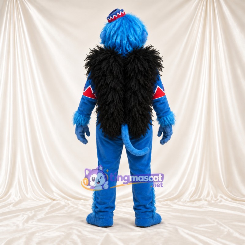 Maskottchenkostüm Affe – blau – Jacke (rot / blau); Fell (schwarz) Maskottchenkostüm Affe – blau – Jacke (rot / blau); Fell (schwarz)