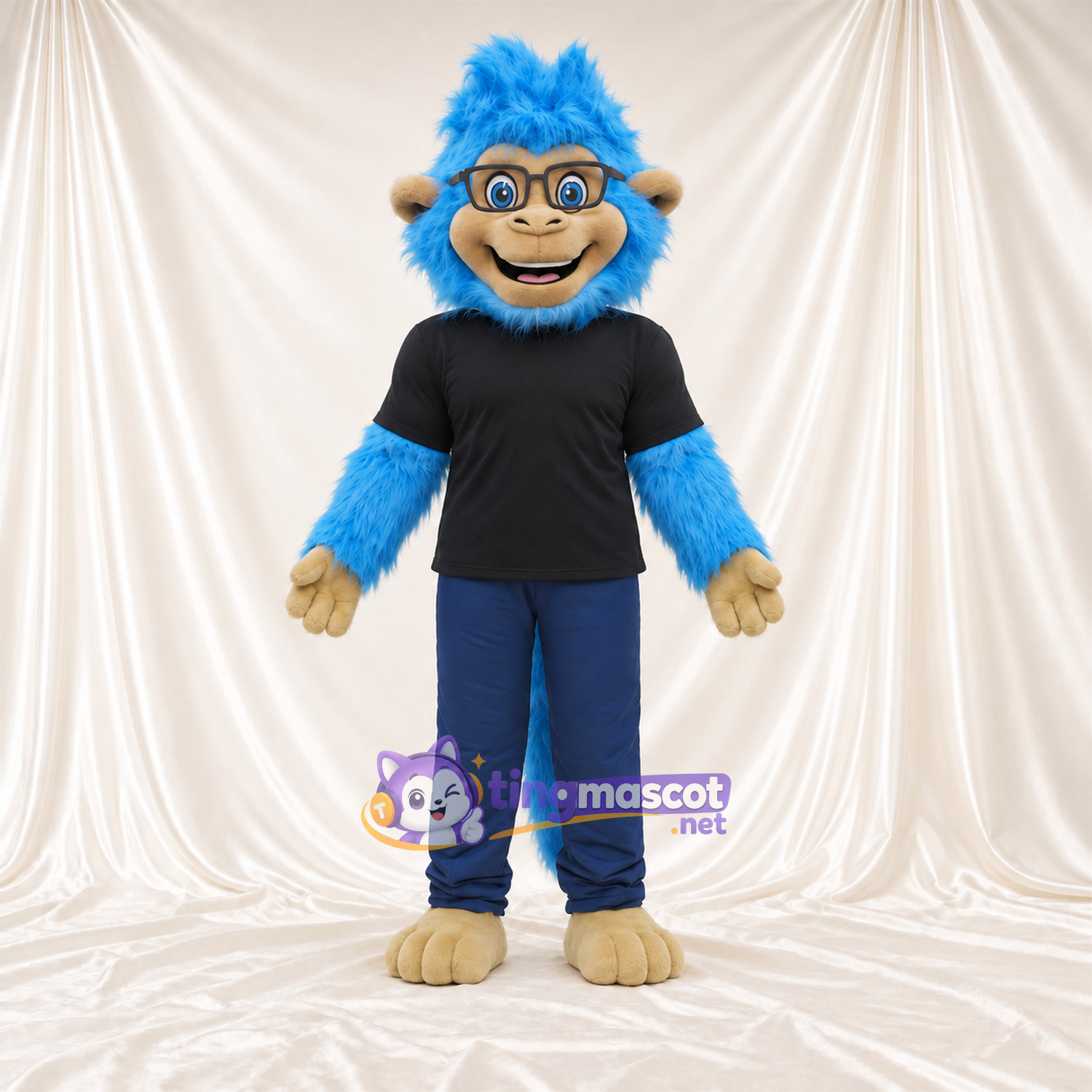 Costume de mascotte Singe – bleu – Chemise (noir); Pantalon (bleu) Costume de mascotte Singe – bleu – Chemise (noir); Pantalon (bleu)