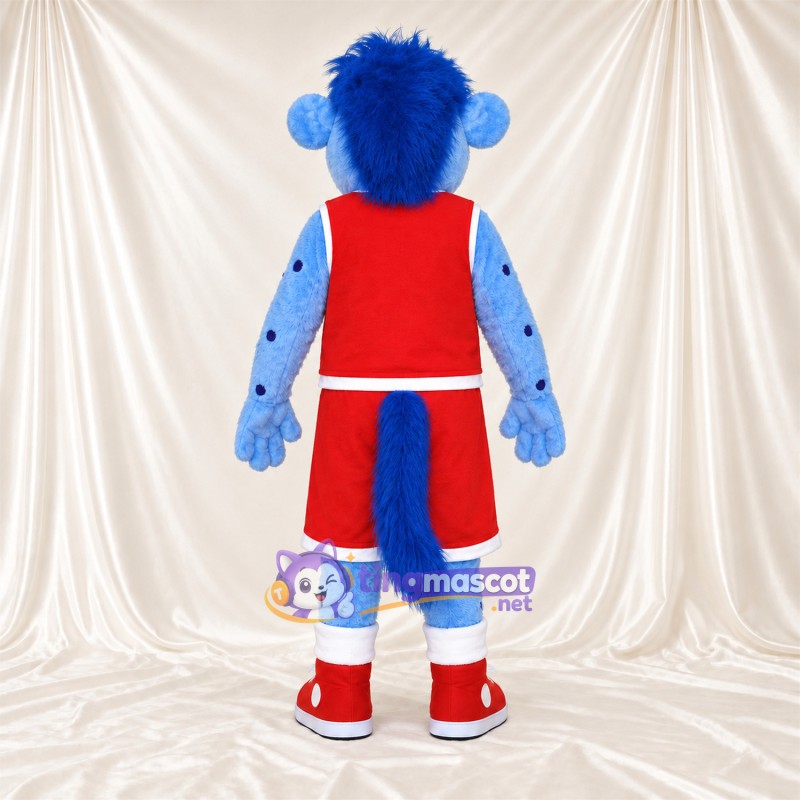 Maskottchenkostüm Affe – blau – Basketballtrikot (rot) Maskottchenkostüm Affe – blau – Basketballtrikot (rot)