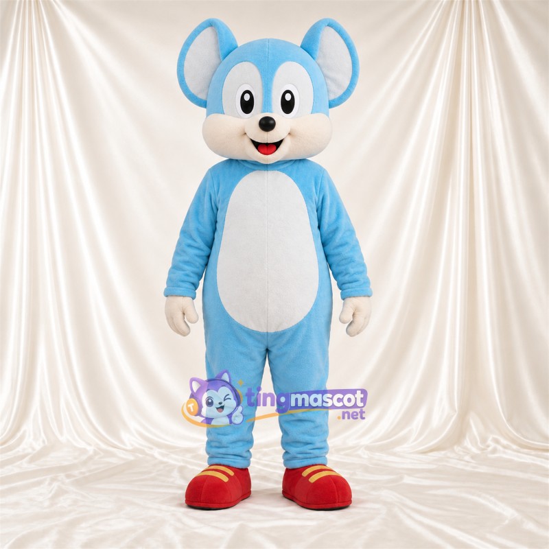 Blue and White Mouse Mascot Costume - Red Shoes