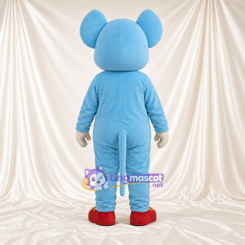 Blue and White Mouse Mascot Costume - Red Shoes Blue and White Mouse Mascot Costume - Red Shoes