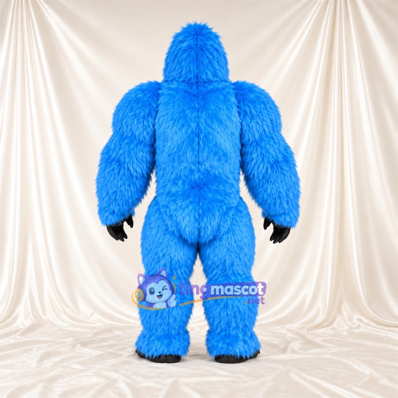 Costume de mascotte Gorille – bleu – Torse musclé (gris); Bouche ouverte Costume de mascotte Gorille – bleu – Torse musclé (gris); Bouche ouverte