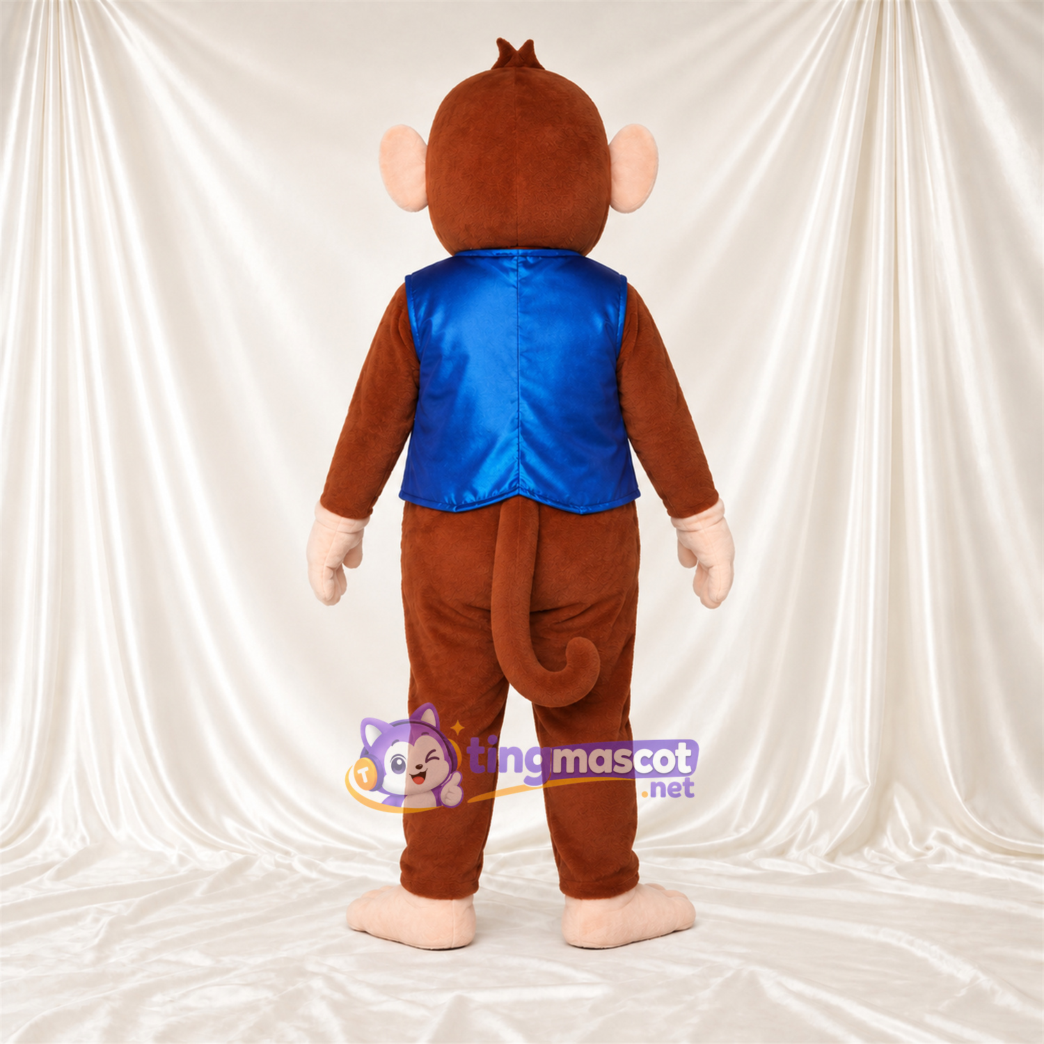 Maskottchenkostüm Affe – braun – Weste (blau); Fliege Maskottchenkostüm Affe – braun – Weste (blau); Fliege