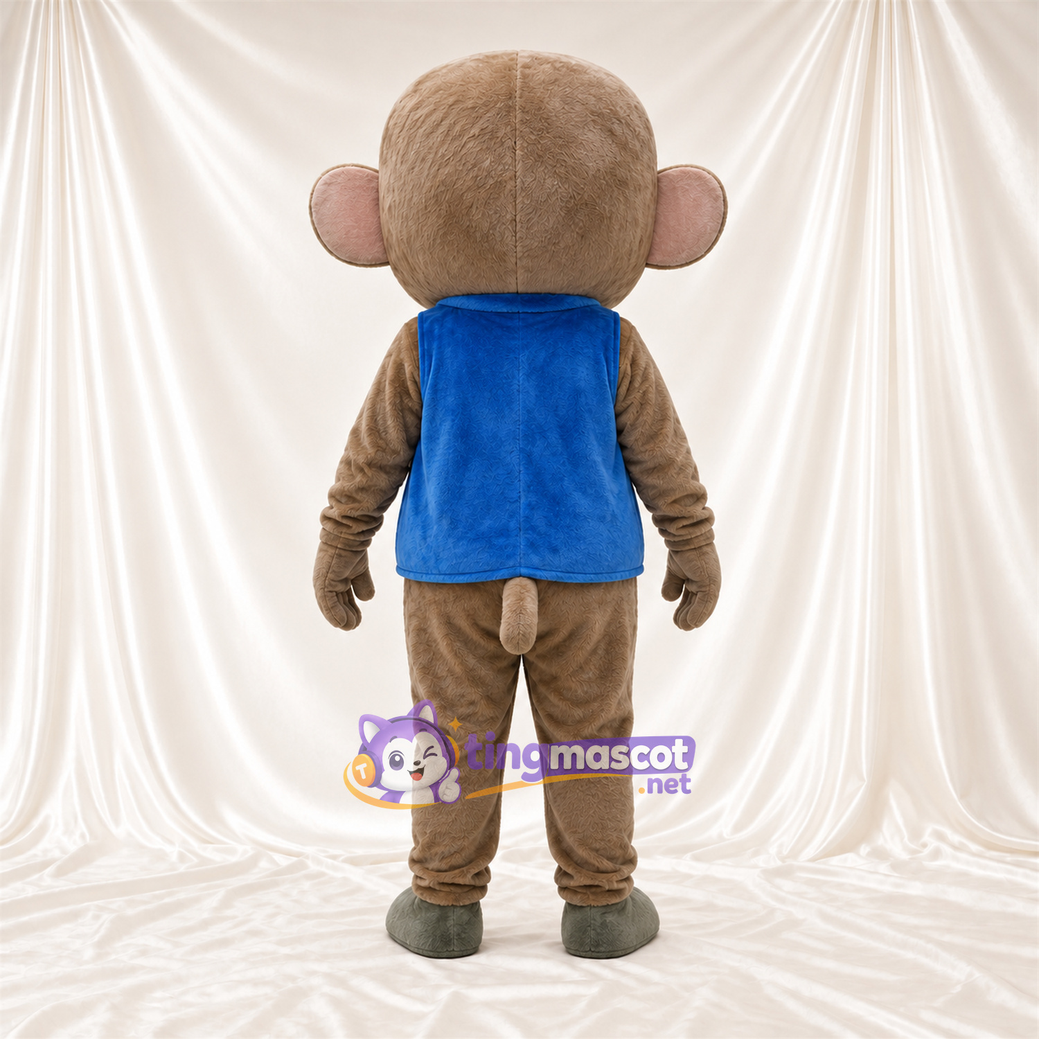 Maskottchenkostüm Affe – braun – Weste (blau); Bauch (rosa) Maskottchenkostüm Affe – braun – Weste (blau); Bauch (rosa)