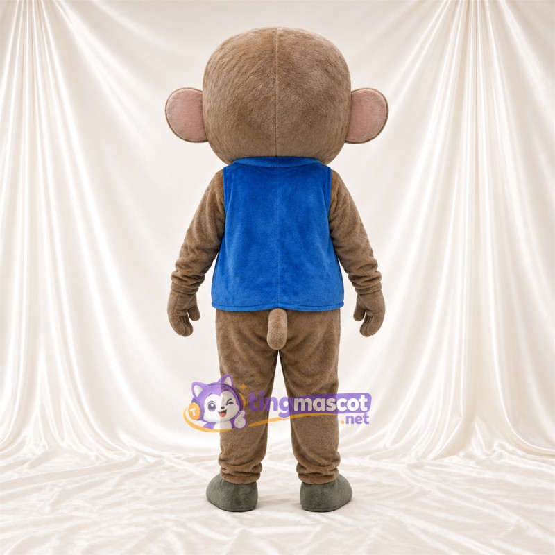 Maskottchenkostüm Affe – braun – Weste (blau); Bauch (rosa) Maskottchenkostüm Affe – braun – Weste (blau); Bauch (rosa)