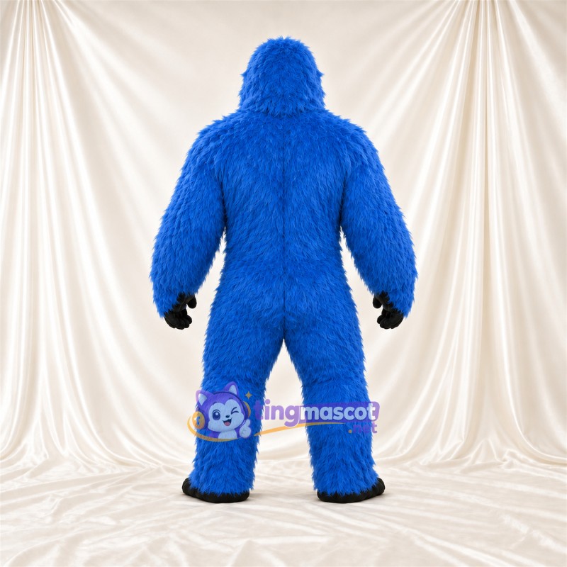 Costume de mascotte Gorille – bleu – Torse musclé (noir); Sourire avec dents Costume de mascotte Gorille – bleu – Torse musclé (noir); Sourire avec dents