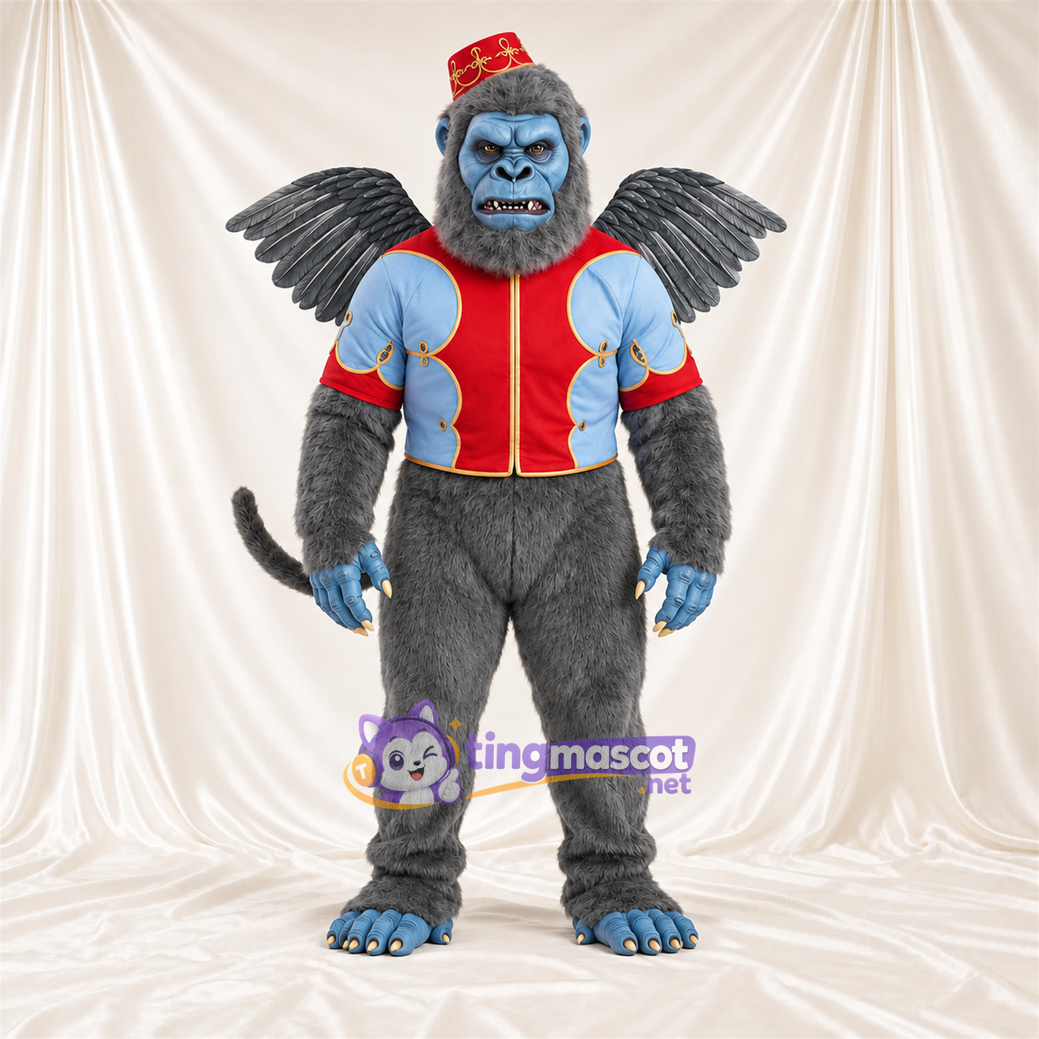Gray Flying Monkey Mascot Costume - Red Vest and Hat Gray Flying Monkey Mascot Costume - Red Vest and Hat