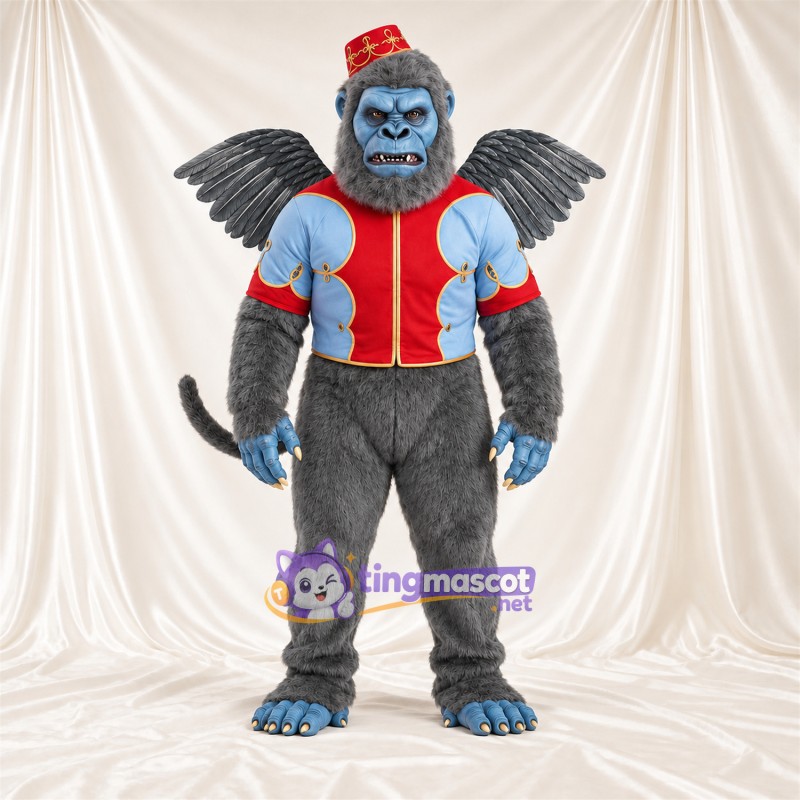 Gray Flying Monkey Mascot Costume - Red Vest and Hat Gray Flying Monkey Mascot Costume - Red Vest and Hat