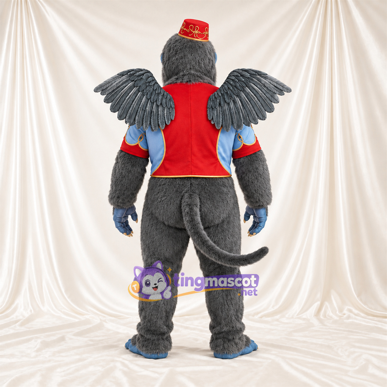 Gray Flying Monkey Mascot Costume - Red Vest and Hat Gray Flying Monkey Mascot Costume - Red Vest and Hat