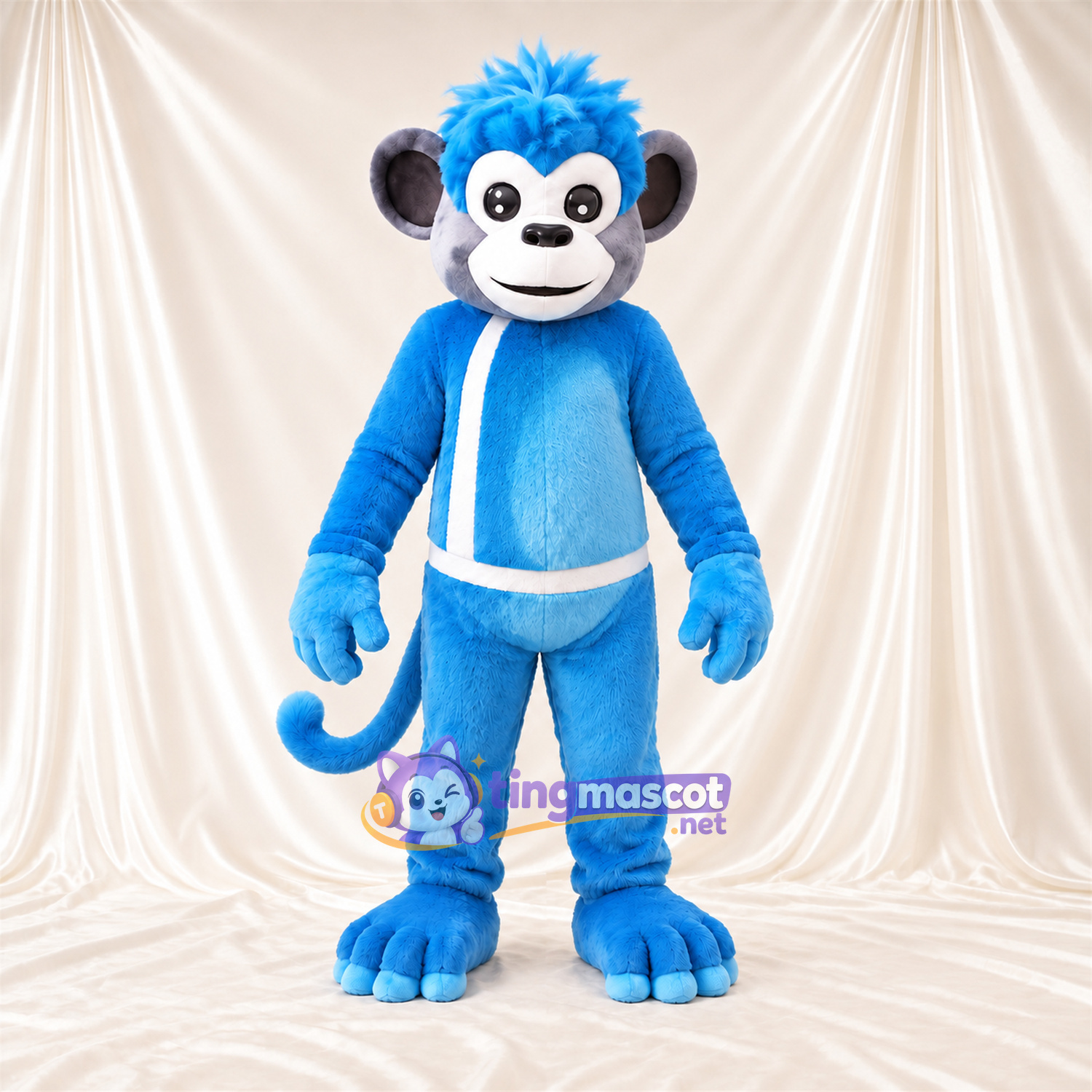 Costume de mascotte Singe – bleu – Harnais (blanc) Costume de mascotte Singe – bleu – Harnais (blanc)