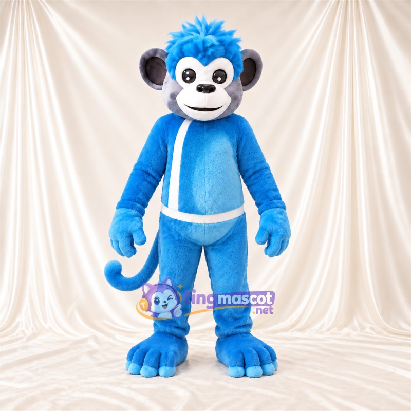 Costume de mascotte Singe – bleu – Harnais (blanc) Costume de mascotte Singe – bleu – Harnais (blanc)