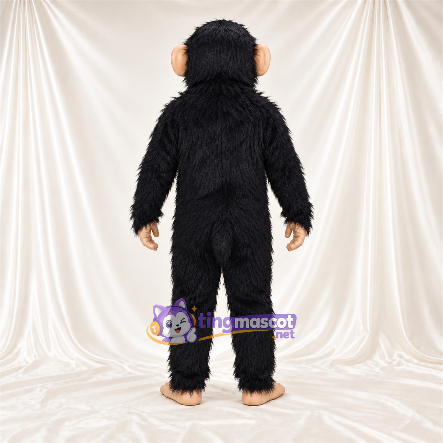Black Monkey Mascot Costume - Tan Face and Shaggy Fur Black Monkey Mascot Costume - Tan Face and Shaggy Fur
