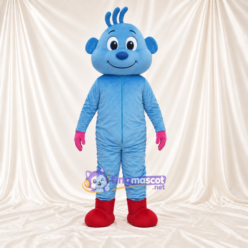 Costume de mascotte Singe – bleu – Mains (rose); Bottes (rouge) Costume de mascotte Singe – bleu – Mains (rose); Bottes (rouge)