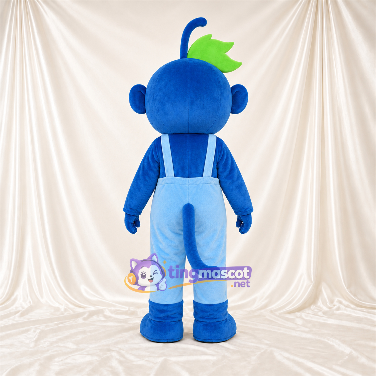 Costume de mascotte Singe – bleu – Salopette (bleu clair); Feuilles au sommet (vert) Costume de mascotte Singe – bleu – Salopette (bleu clair); Feuilles au sommet (vert)