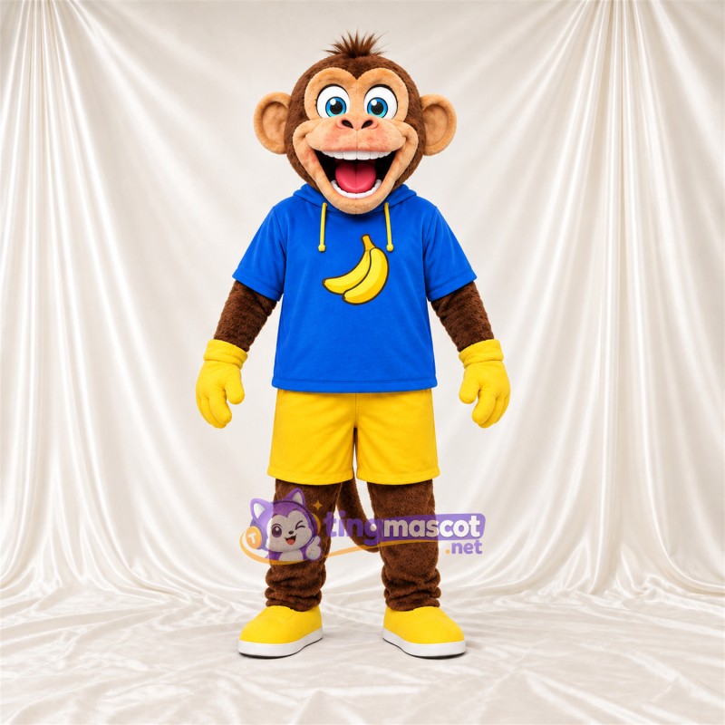 Maskottchenkostüm Affe – braun – Kapuzenpullover; Shorts (gelb) Maskottchenkostüm Affe – braun – Kapuzenpullover; Shorts (gelb)
