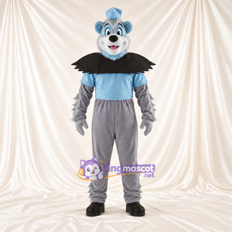 Maskottchenkostüm Fantasiewesen – grau / blau – Umhang Maskottchenkostüm Fantasiewesen – grau / blau – Umhang