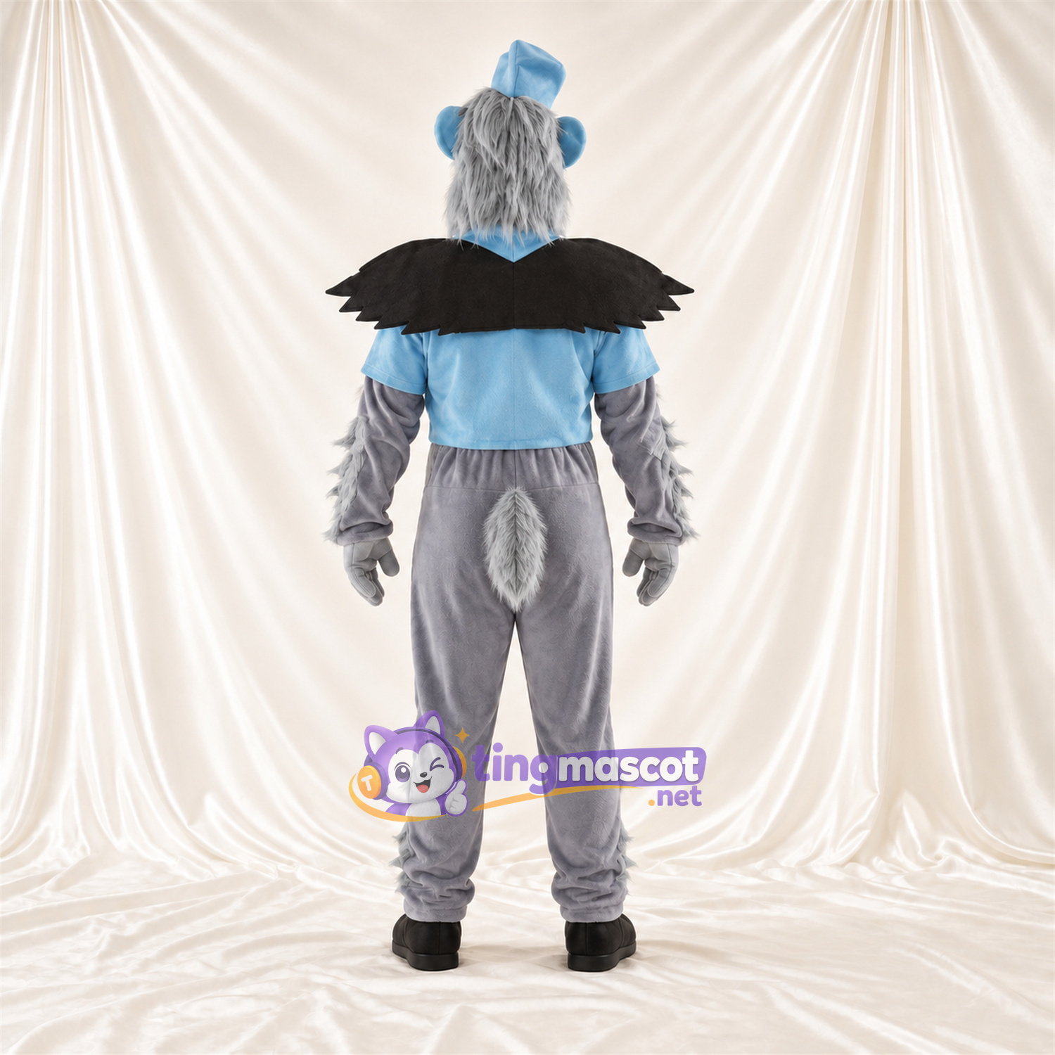 Maskottchenkostüm Fantasiewesen – grau / blau – Umhang Maskottchenkostüm Fantasiewesen – grau / blau – Umhang