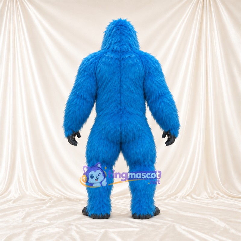 Costume de mascotte Gorille – bleu – Torse musclé (noir); Bouche ouverte Costume de mascotte Gorille – bleu – Torse musclé (noir); Bouche ouverte