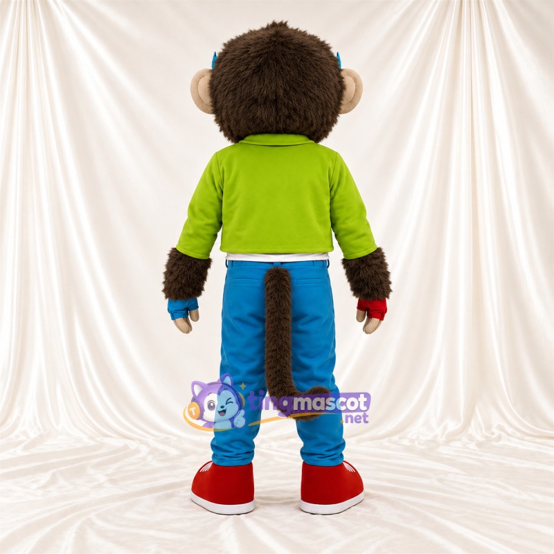 Maskottchenkostüm Affe – braun – Jacke (grün); Hose (blau) Maskottchenkostüm Affe – braun – Jacke (grün); Hose (blau)