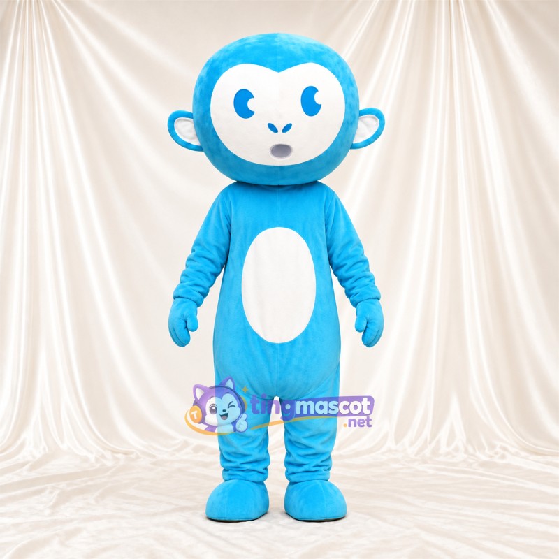 Maskottchenkostüm Affe – blau – Bauch (weiß); Gesicht (creme) Maskottchenkostüm Affe – blau – Bauch (weiß); Gesicht (creme)