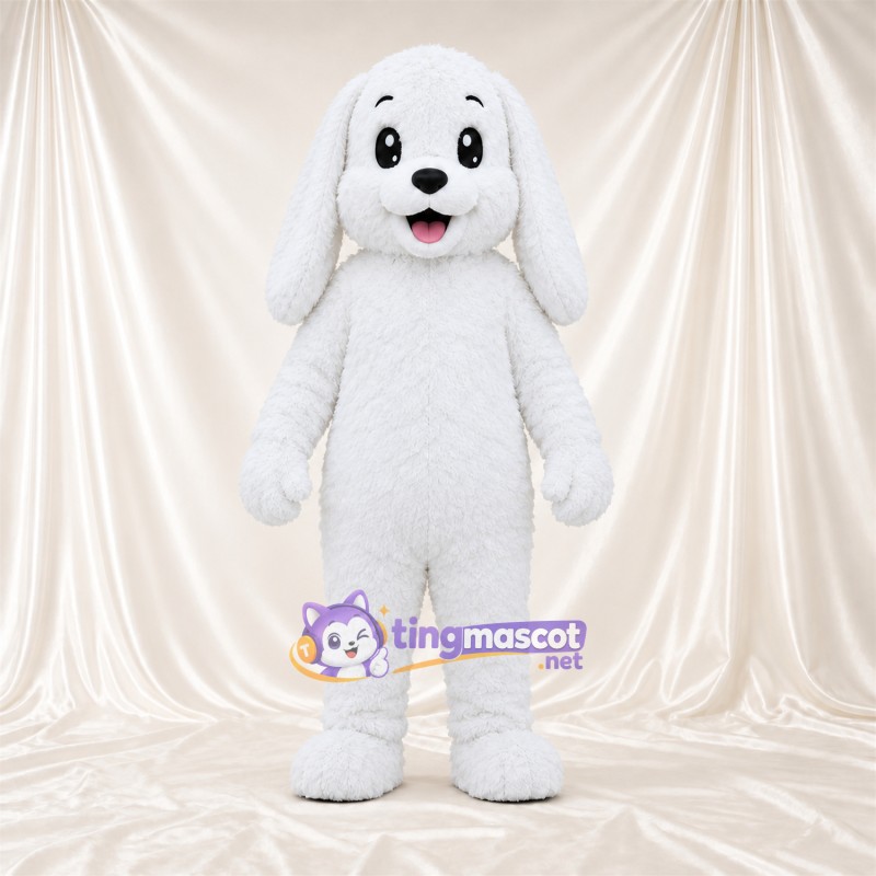 Costume de mascotte Chien – blanc – Longues oreilles; Langue (rose) Costume de mascotte Chien – blanc – Longues oreilles; Langue (rose)