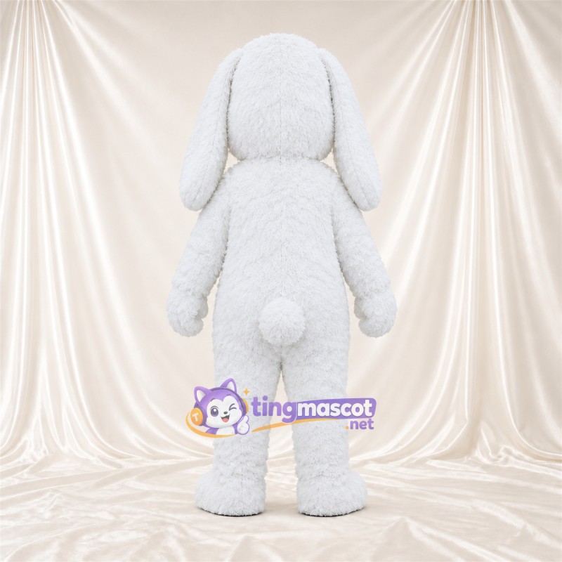Costume de mascotte Chien – blanc – Longues oreilles; Langue (rose) Costume de mascotte Chien – blanc – Longues oreilles; Langue (rose)