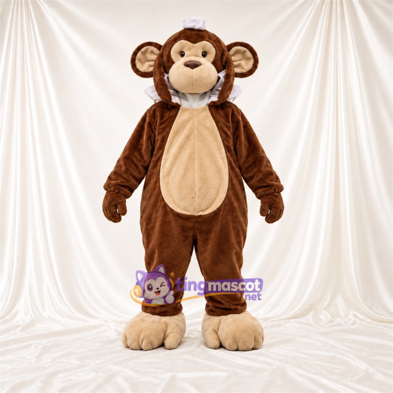 Maskottchenkostüm Affe – braun – Rüschenkragen (weiß); Kappe Maskottchenkostüm Affe – braun – Rüschenkragen (weiß); Kappe