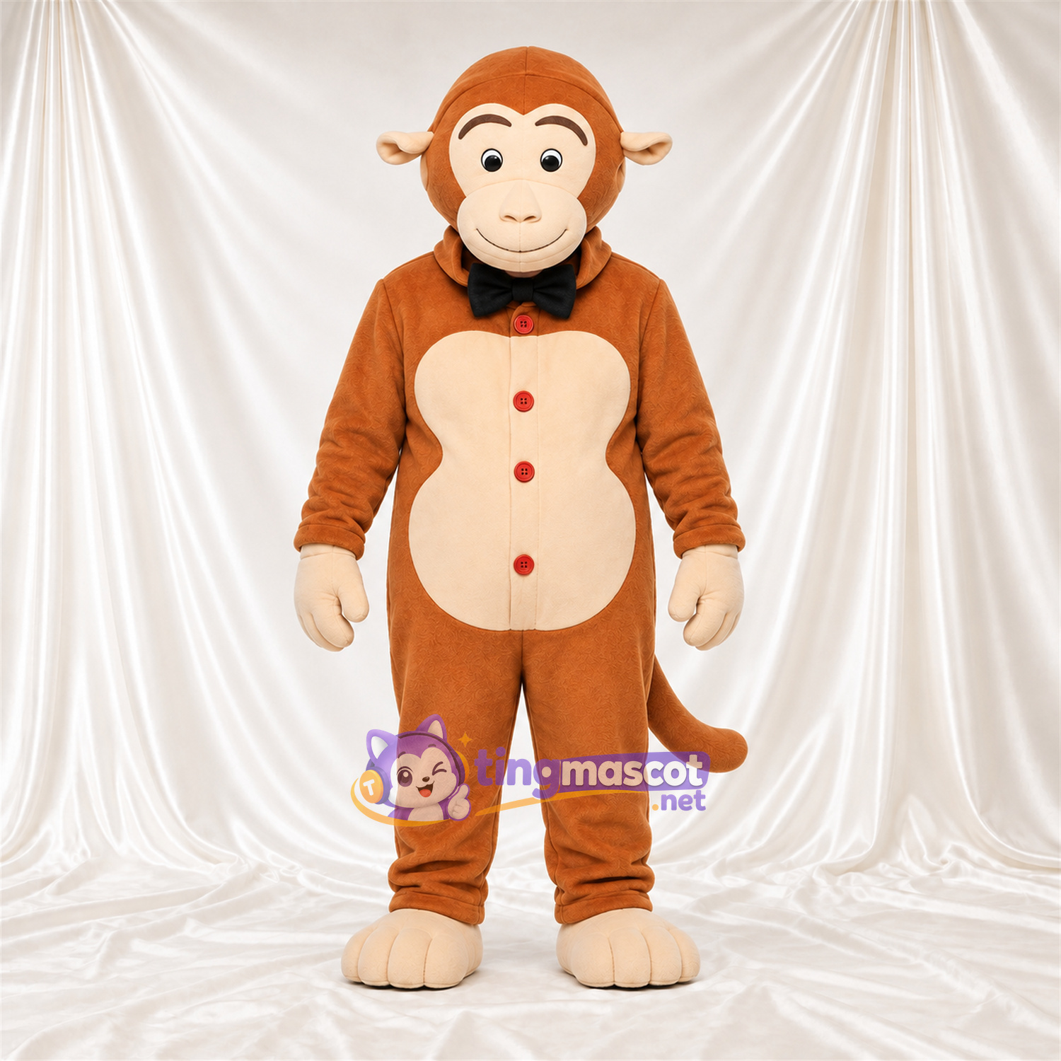 Maskottchenkostüm Affe – orange / creme – Fliege (schwarz); Knöpfe (rot) Maskottchenkostüm Affe – orange / creme – Fliege (schwarz); Knöpfe (rot)
