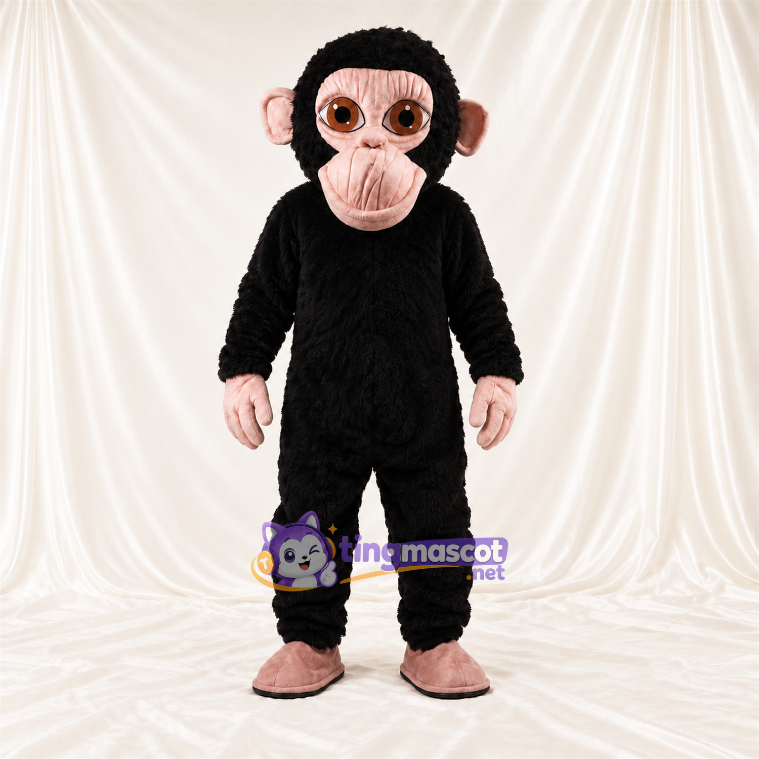 Black Monkey Mascot Costume - Pink Hands and Pink Face Black Monkey Mascot Costume - Pink Hands and Pink Face