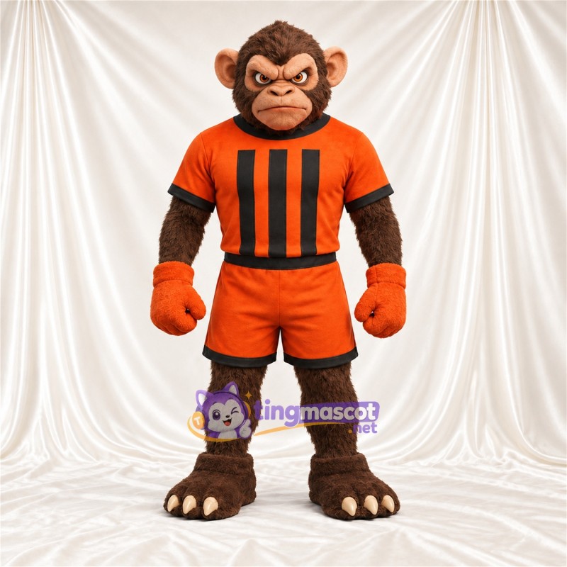 Maskottchenkostüm Affe – braun – Sporttrikot (orange / schwarz) Maskottchenkostüm Affe – braun – Sporttrikot (orange / schwarz)