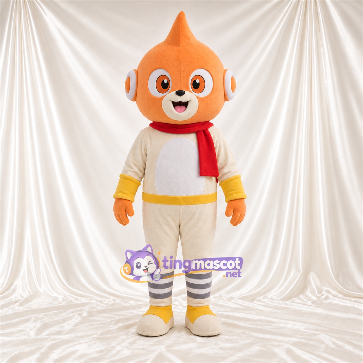 Maskottchenkostüm Affe – orange – Outfit (weiß); Schal (rot) Maskottchenkostüm Affe – orange – Outfit (weiß); Schal (rot)