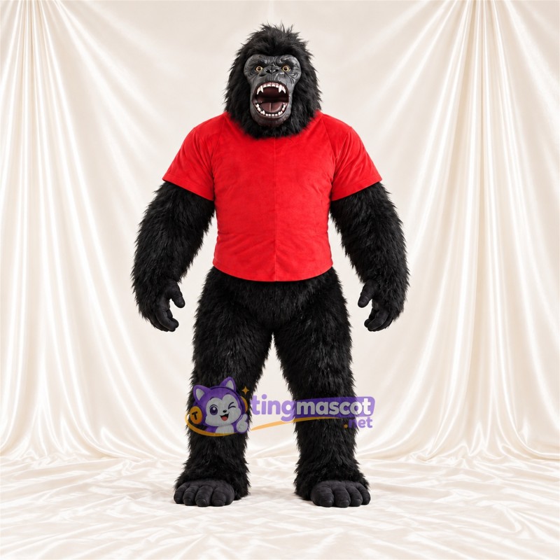 Maskottchenkostüm Gorilla – schwarz – T-Shirt (rot) Maskottchenkostüm Gorilla – schwarz – T-Shirt (rot)
