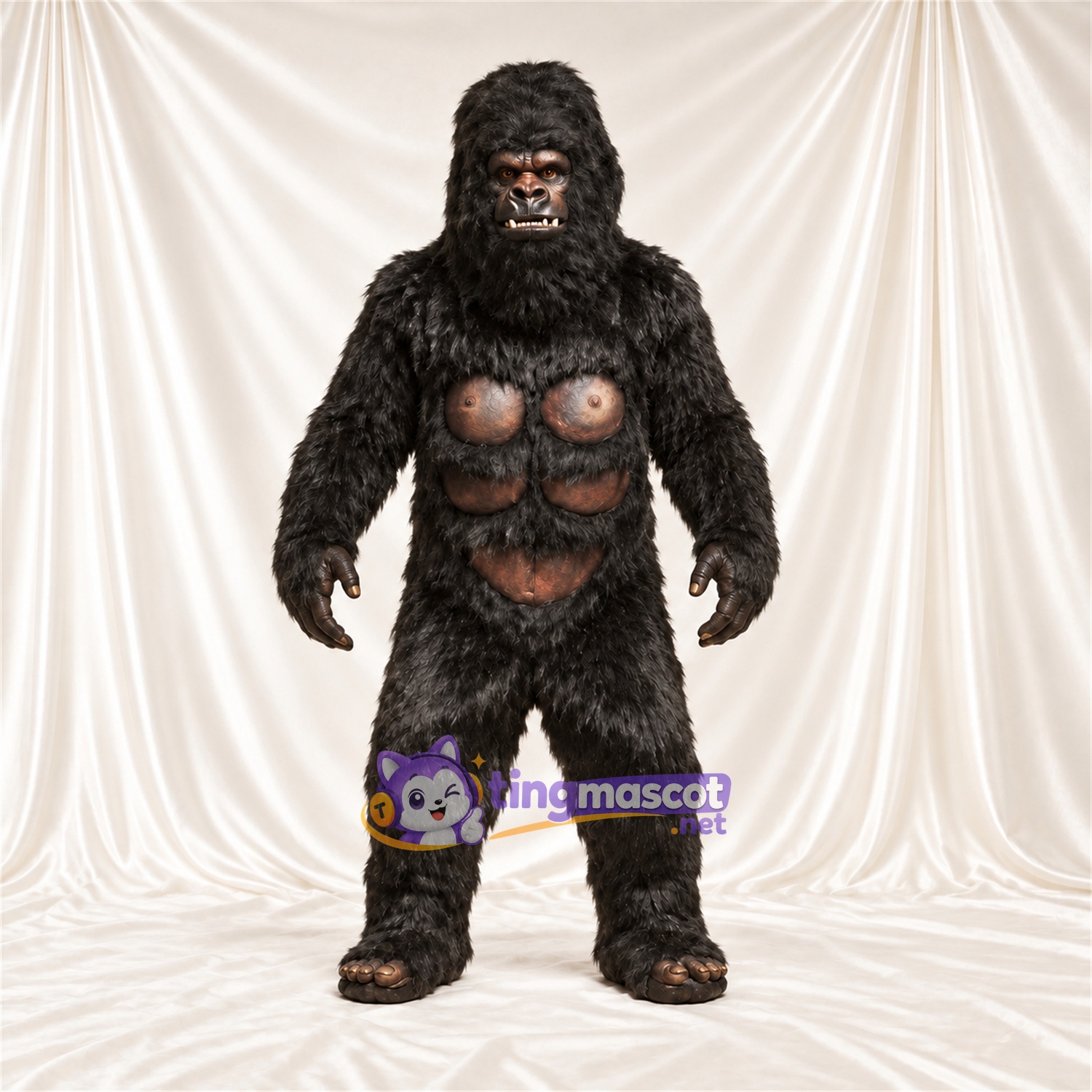 Black Gorilla Mascot Costume - Brown Muscle Chest and Closed Mouth Black Gorilla Mascot Costume - Brown Muscle Chest and Closed Mouth