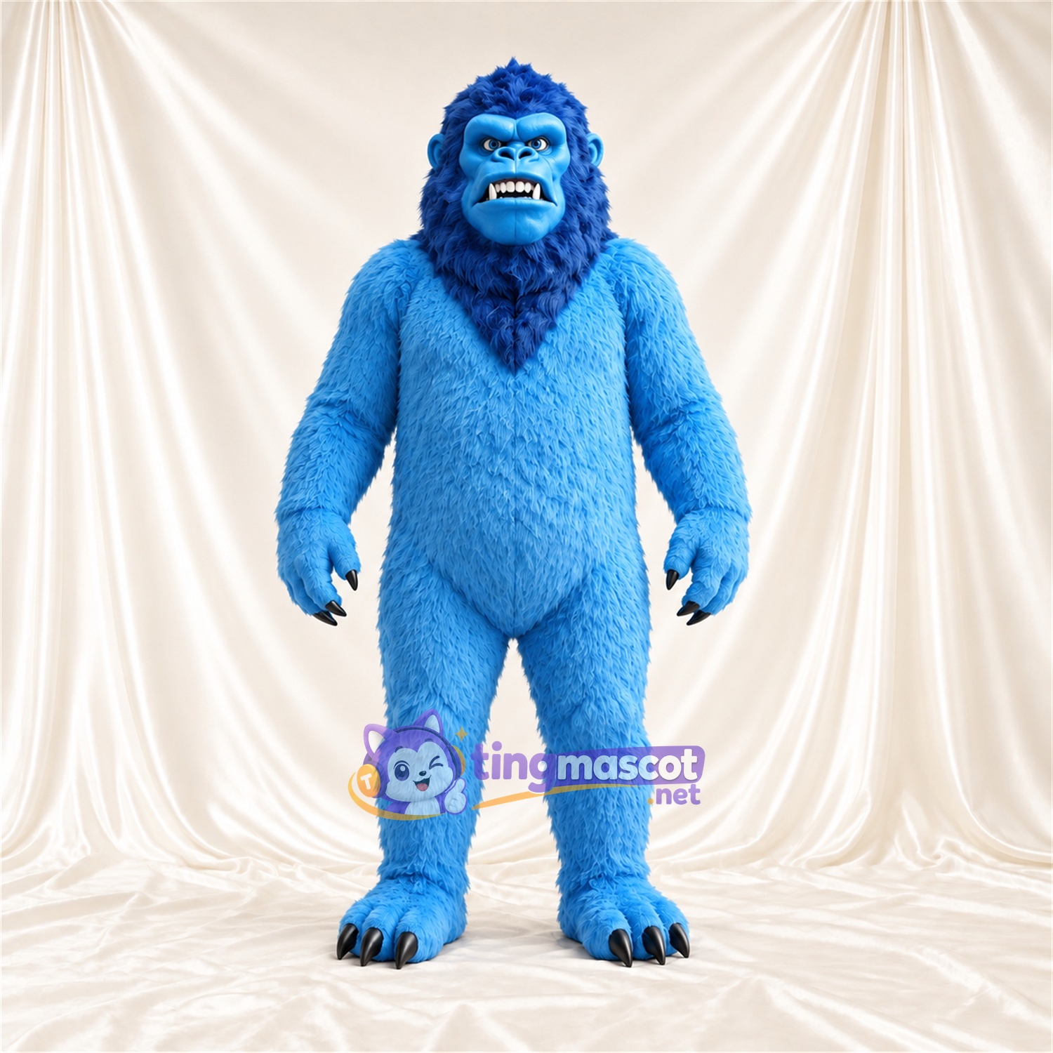 Costume de mascotte Gorille – bleu – Sourire avec dents; Fourrure hirsute Costume de mascotte Gorille – bleu – Sourire avec dents; Fourrure hirsute