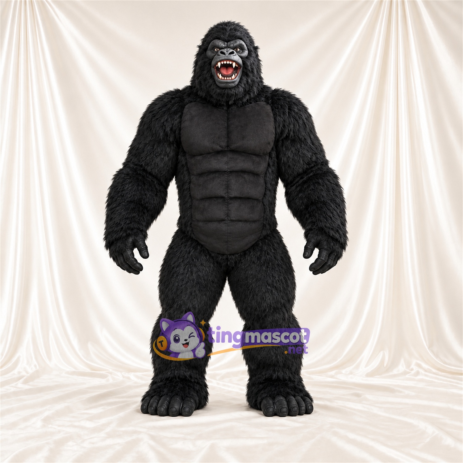 Black Gorilla Mascot Costume - Black Muscle Chest and Open Mouth Black Gorilla Mascot Costume - Black Muscle Chest and Open Mouth